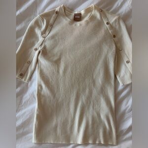 BOSS Ribbed Knit Top – Cream | Button Detail | Elegant Minimal